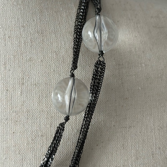 Betsey Johnson Gunmetal Chains and Clear Beads Necklace - Picture 5 of 7
